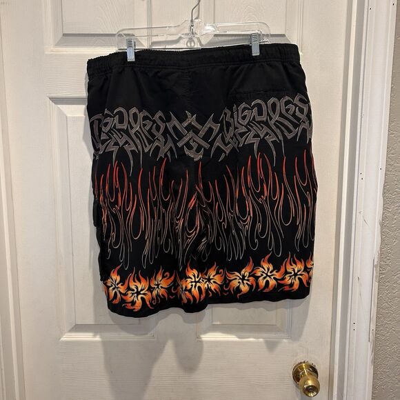 Vintage Y2k Big Dog Mens Board Shorts‎ Flames Black Size Large Baggy - Picture 6 of 10